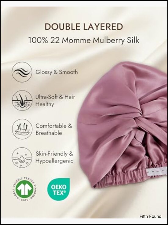 22 Momme Mulberry Silk Sleep Cap Adjustable Double Layer 6A Grade Hair Wrap